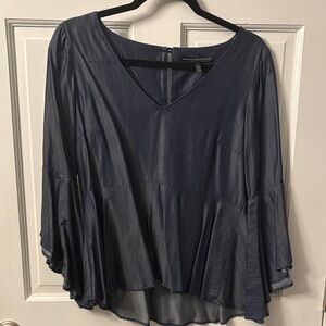 White House Black Market‎ Denim like Navy Blouse 4